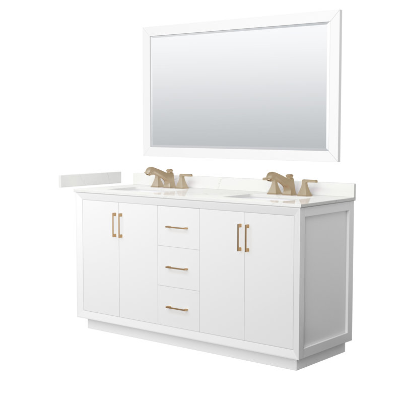 Strada 66'' W Double Vanity, Giotto Quartz, White, Brushed Nickel