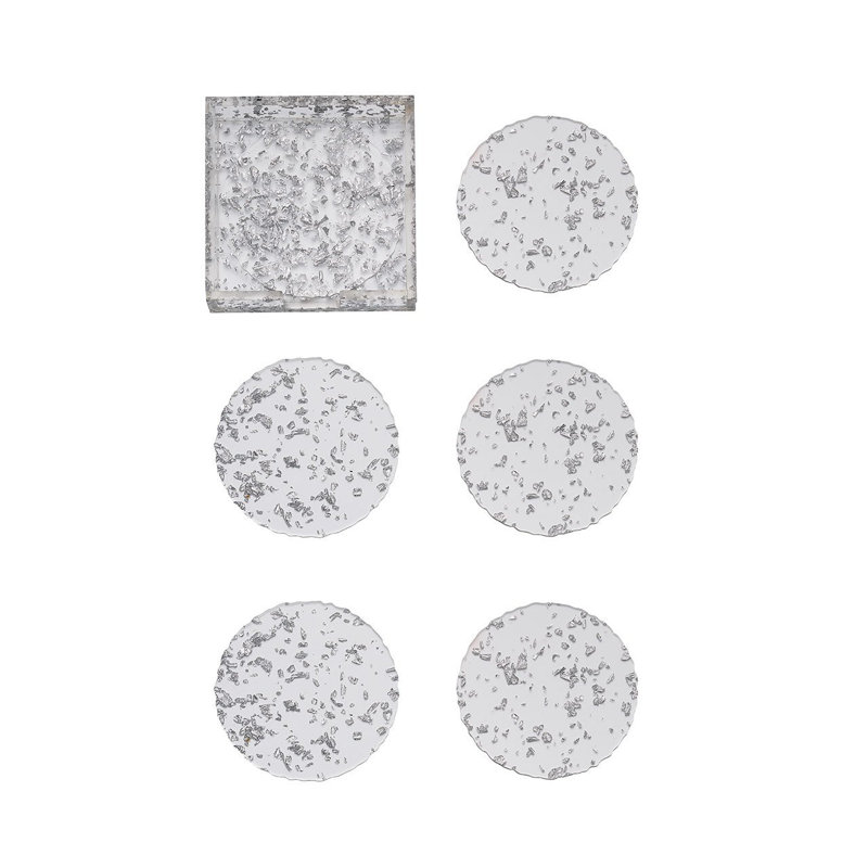 Stardust Coaster Set with Holder, Clear/Silver