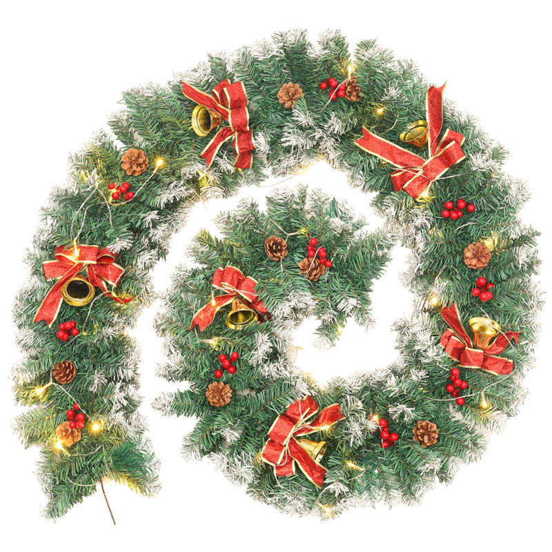 270cm Lighted Faux Garland with Lights, Green/Red