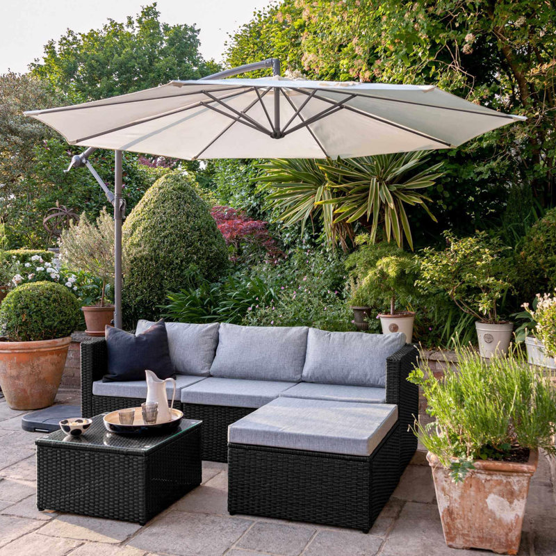 Luzi All Weather Wicker/Rattan 4 - Person with Cushions & Parasol, Cream