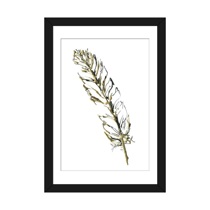 « ii », impression sur toile Gilded Turkey Feather, H 32 po x l 24 po x P 1 po, Papier d'art encadré noir, Blanc