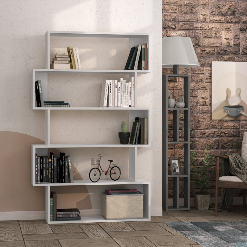 Chappel Asymmetric Freestanding Bookcase | Modern Design & Ample Storage, White
