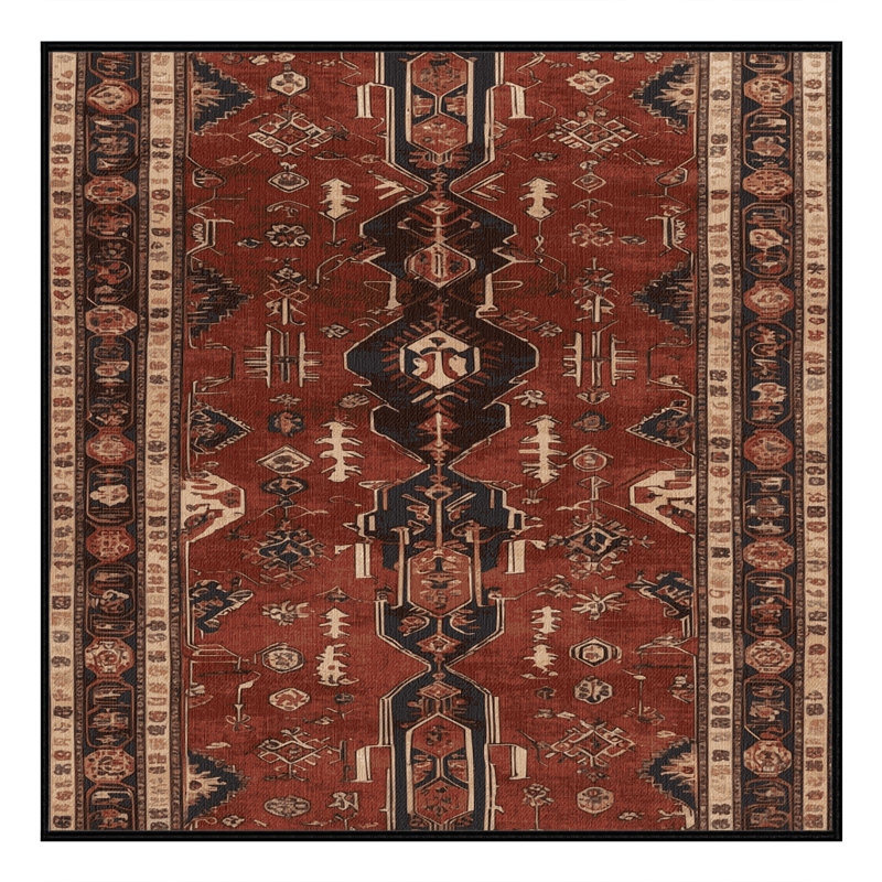 Tapis persan noir lavable à la machine, Carré 3 pi