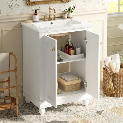 Meuble-lavabo moderne de 24 po de conception simple et élégante avec rangement à fermeture en douceur, tablette réglable, meuble-lavabo avec lavabo en céramique