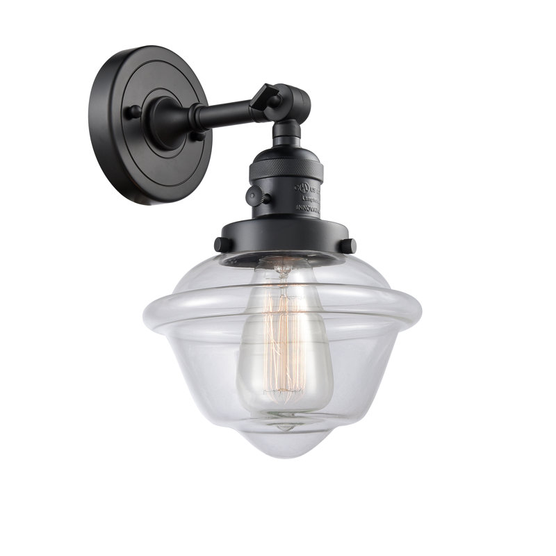 Applique murale à bras 1 lumière Agosto, Ampoule DEL rétro de 3,5 watts, Transparent, Noir mat