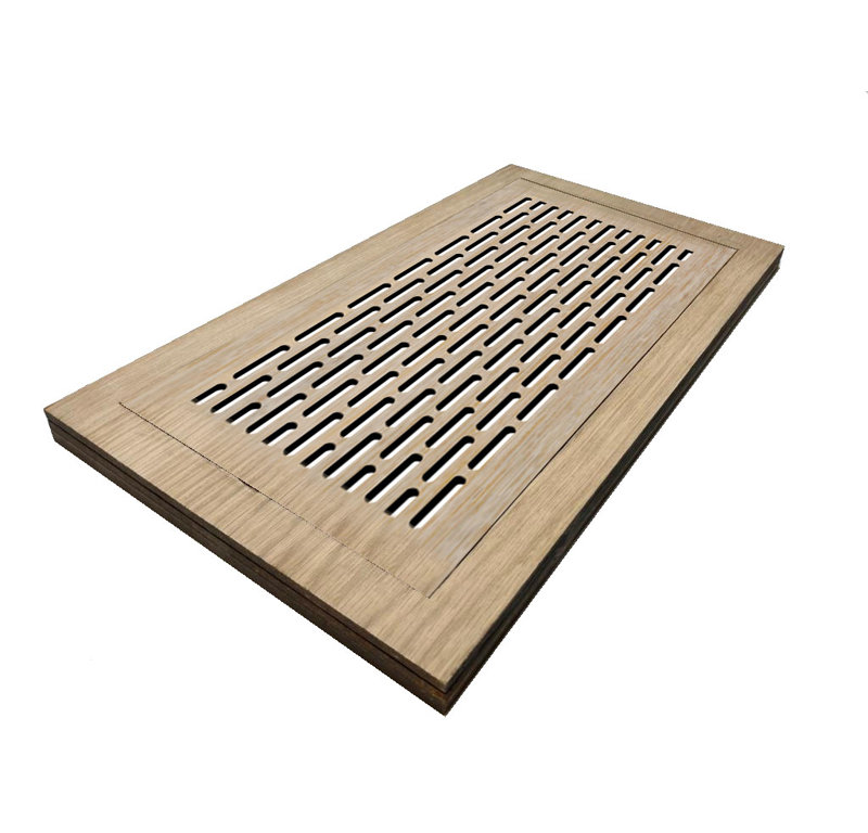 Registre de plancher de bois franc. Ouverture de conduit 4 x 12 (total 7 x 15) - Design industriel, H 3 po x l 13 po x L 7 po