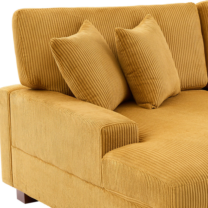Oversized Upholstered Orange Corduroy Sleeper Sofa Bed Lounge sofa with Armrests & Throw Pillows, Orange