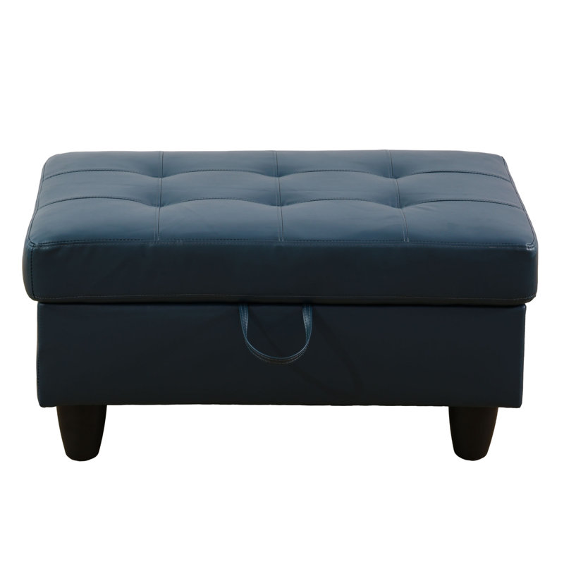 Faux Leather Ottoman, Peacock Blue Faux Leather
