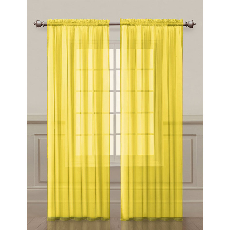 Paire de rideaux transparents avec passe-tringle Emmons, Jaune