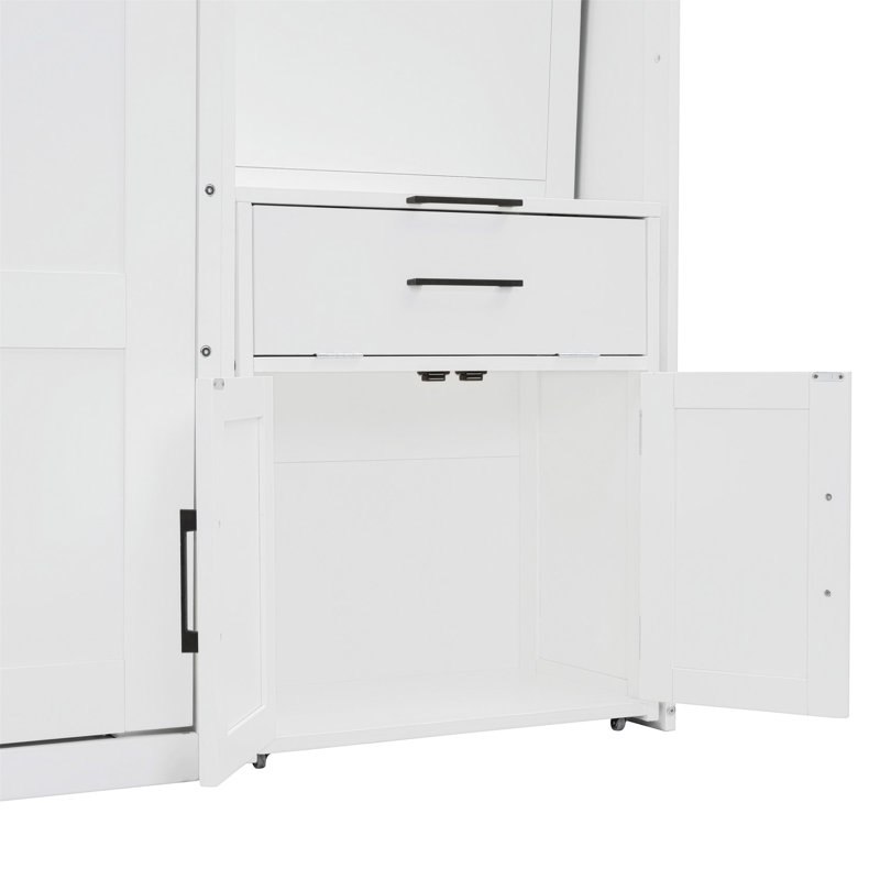 Lit escamotable simple simple avec placard, tiroirs et bureau - Lit pliant compact pour économiser de l'espace
