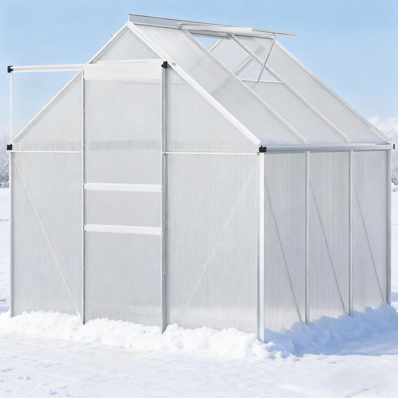 Serre en polycarbonate avec évent de toit et gouttière, Argent argent, H 6,6 pi x l 6,2 pi x P 6,2 pi