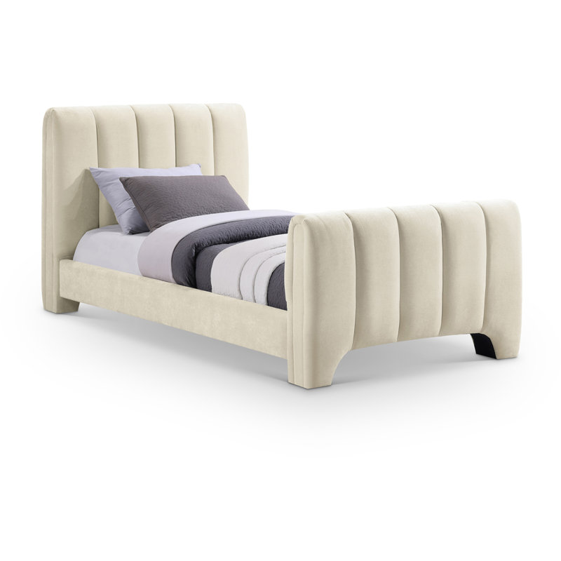 Lit en chenille Zerina, Tissu chenille beige, Simple