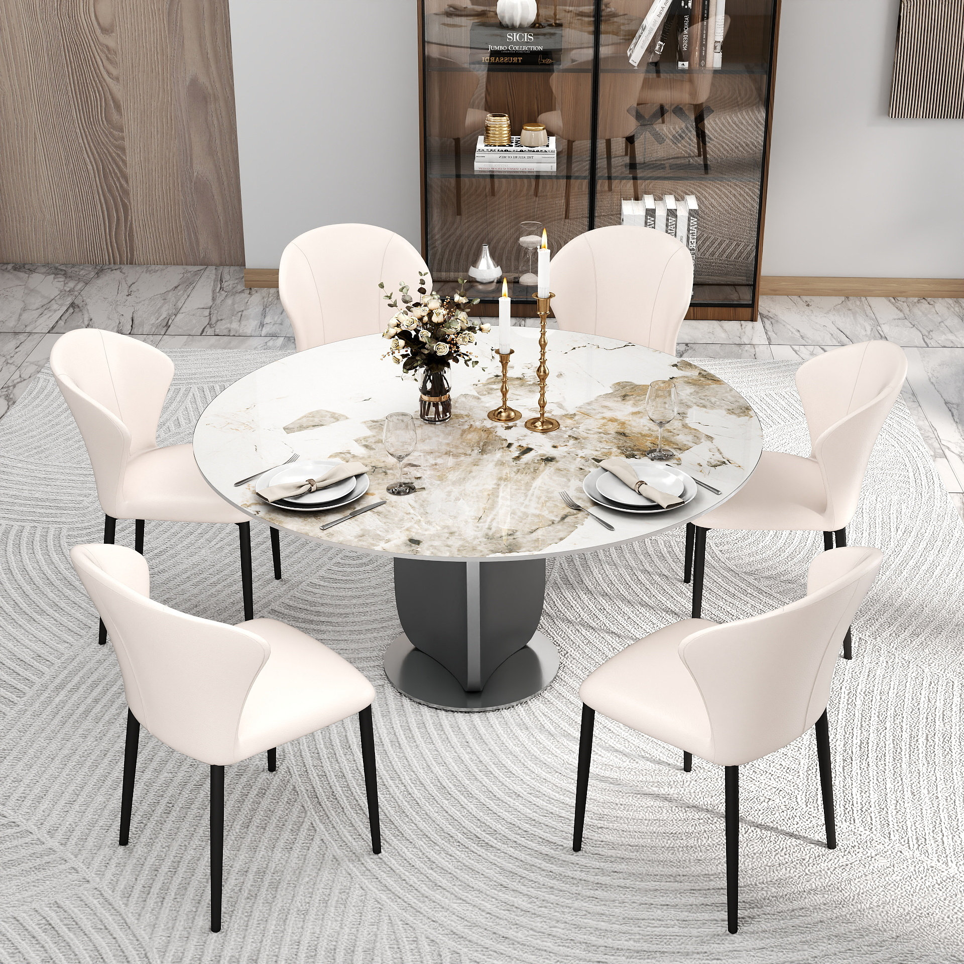 Brayden Studio 59.05" Modern Round Sintered Stone Dining Table With ...