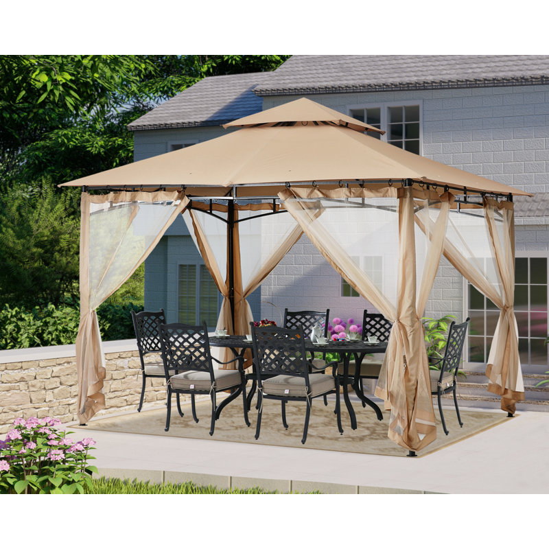 11 Ft. W x 11 Ft. D Steel Patio Gazebo The Soft Roof, Beige
