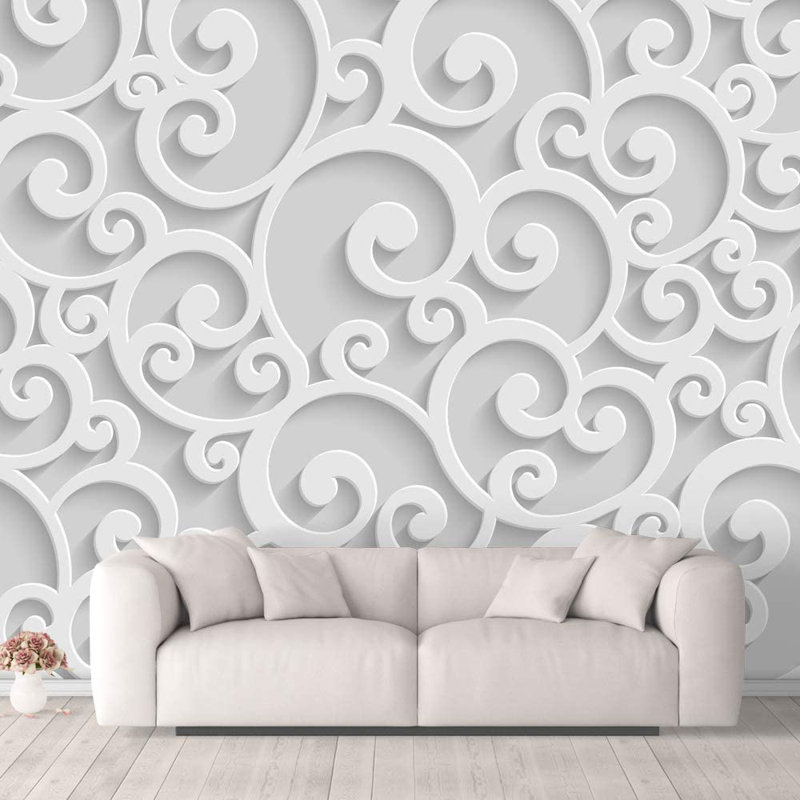 Modern Abstract Peel & Stick Floral Border, 100" L x 144" W, White