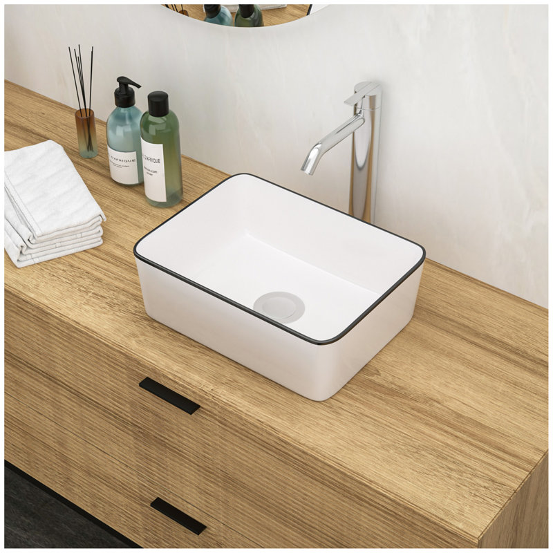 16X12 Inch White Ceramic Rectangular Vessel Bathroom Sink