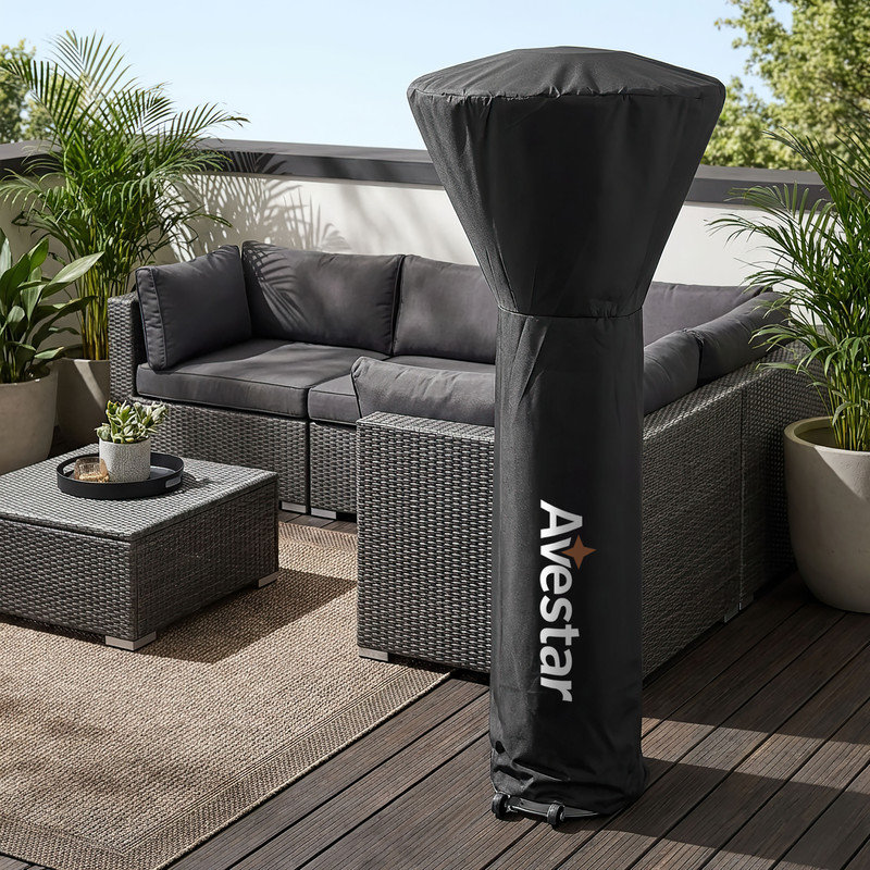 Avestar high‑density oxford fabric patio heater cover with zipper, black, 219 cm H x 88 cm dome x 45.5 cm base