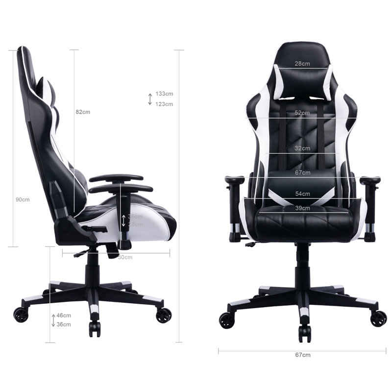 Fauteuil de jeu PC et de course, Blanc / Noir