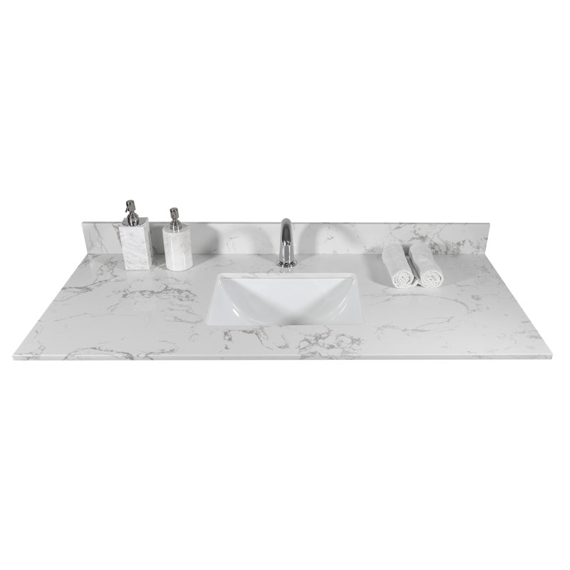 Comptoir de meuble-lavabo en pierre d'ingénierie Fioren avec évier encastré et dosseret en céramique (évier seulement)