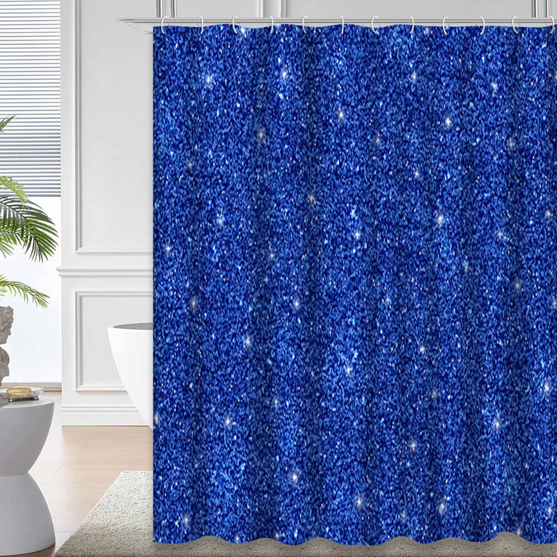 Rideau de douche bleu abstrait à motif abstrait bleu marine et 12 crochets, L 72 po x l 84 po