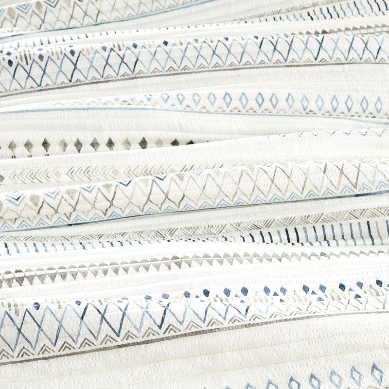 Courtepointe réversible en microfibre taupe / bleu, double / grand, avec courtepointe à motif géométrique, imprimé diamant connecté