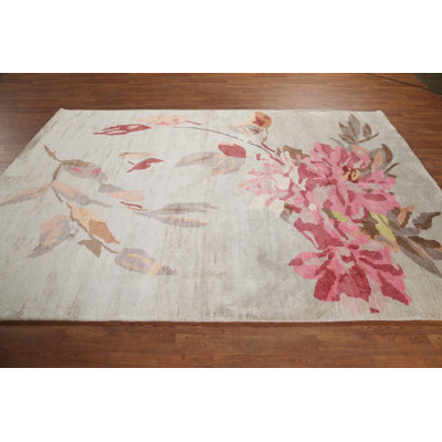 All-Over Flowers Wool & Silk Indian Area Rug 6x9