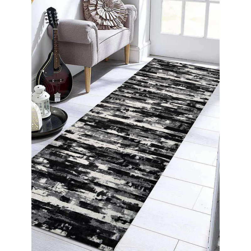 Machine hallway runners, Made Heatset Polyproplyene Area Rugs - Runner, Silver Color, Abstract Modern Design, Low Pile Machine Made Area Rugs for Living Room, Bed Room 