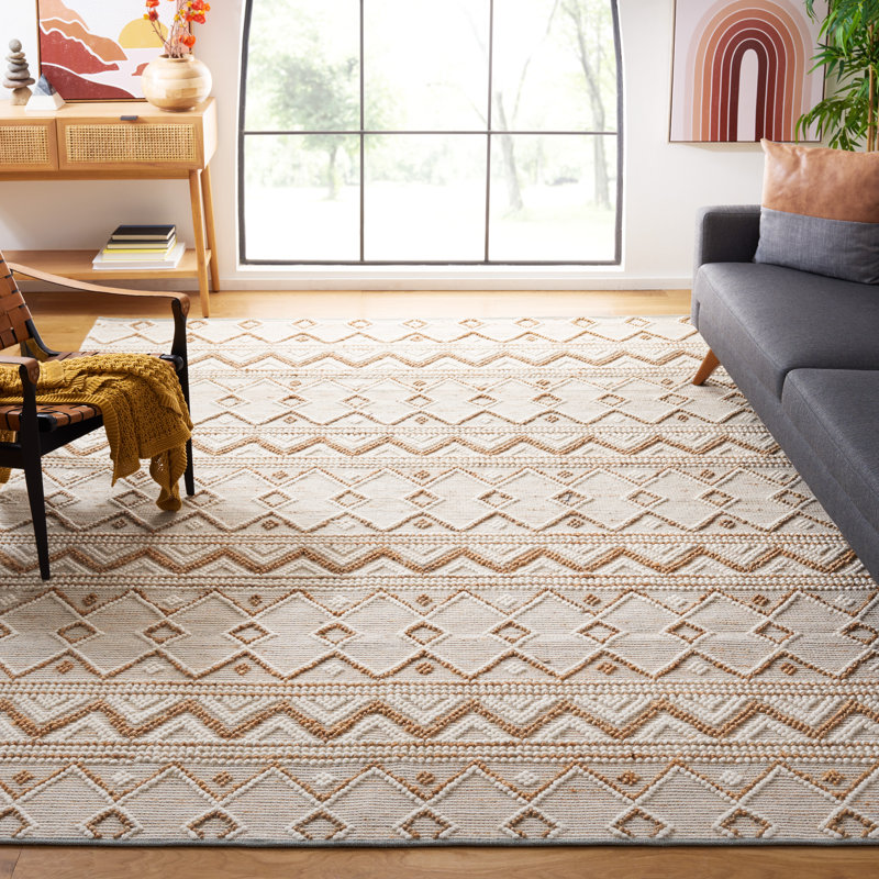 Landenberg Hand Woven Jute/Wool/Cotton Southwestern Rug in Natural/Ivory, Rectangle 6' x 9'