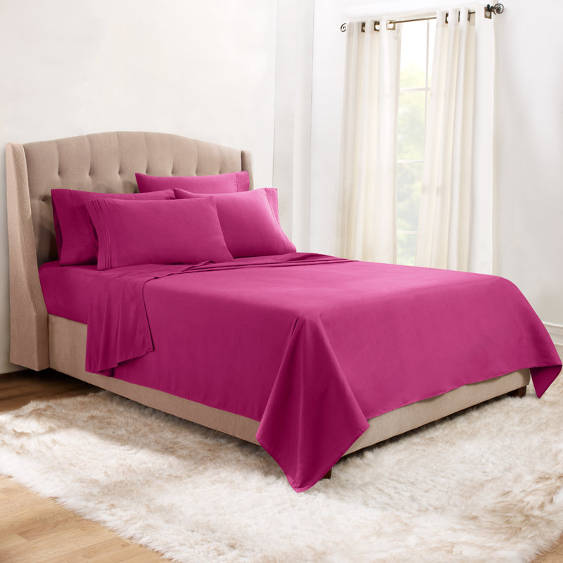 Microfiber Sheet Set, Queen Sheet Set + 1 Fitted Sheet + 4 Pillowcases, Magenta