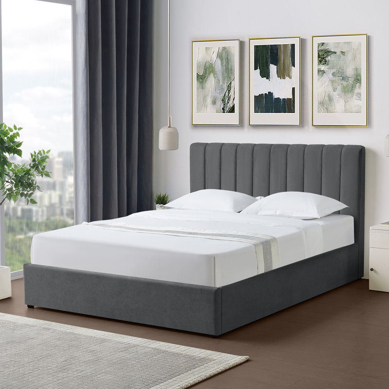 Evelynne Fabric Ottoman Bed Frame with Storage - , Dark Grey, Kingsize (5')
