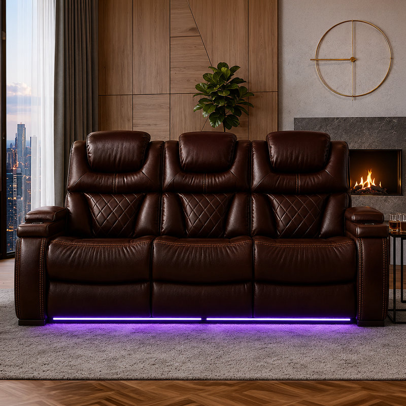 Canapé inclinable en cuir véritable 80 po Akes, Brun