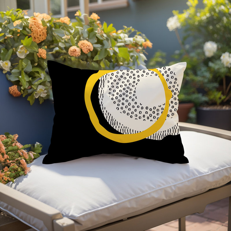 Coussin lombaire réversible intérieur / extérieur Vikka, H 18 po x l 25 po, Jaune / noir / blanc cassé