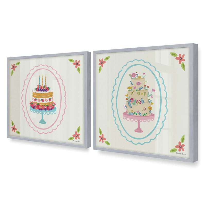 Ensemble de 2 impressions Sweet Slice Party, 16" x 16", Framed Print, Polished Chrome