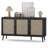Sideboard Buffet Cabinet With 3 Rattan Doors, Modern Kitchen Storage Console Cabinet-486538049-486538062