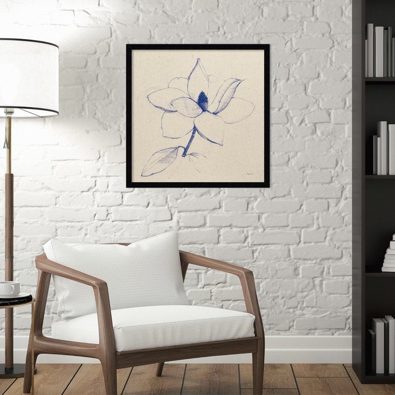 Modern Vintage Floral II Indigo by Everlean - Single Picture Frame Print, Black, 21" H x 21" W x 1" D