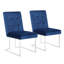 Ensemble de 2 chaises de salle à manger rembourrées en velours Mercer41 avec pieds en acier inoxydable, bleu marine