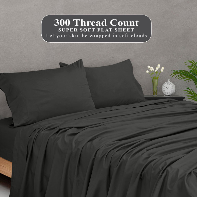 Royale Linens 300 Thread Count 100% Long Staple Combed Cotton Flat Sheet - Super Soft - Top Sheets - Flat Sheet Sold Separately - Breathable, Cool & Crisp Percale Sheets Only