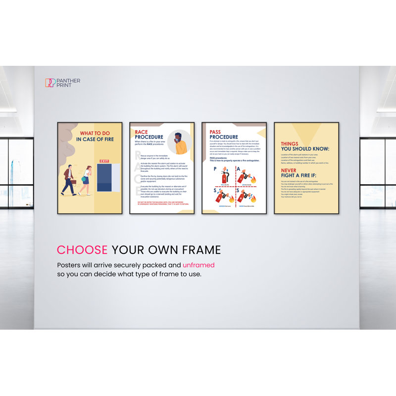 Fire Action Safety 4 Piece Wall Art, 29.7cm H x 21cm W