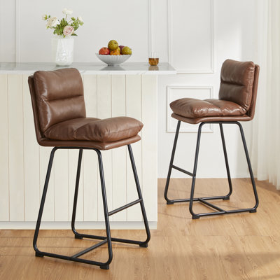 Modern Thick Upholstered Bar Stool and Counter Stool with Metal Frame by 17 Stories