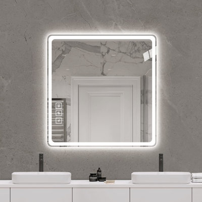 Miroir de salle de bain 36 po x 36 po avec DEL - brouillard, cuivre à intensité variable de 5 mm - fixation murale, meuble-lavabo
