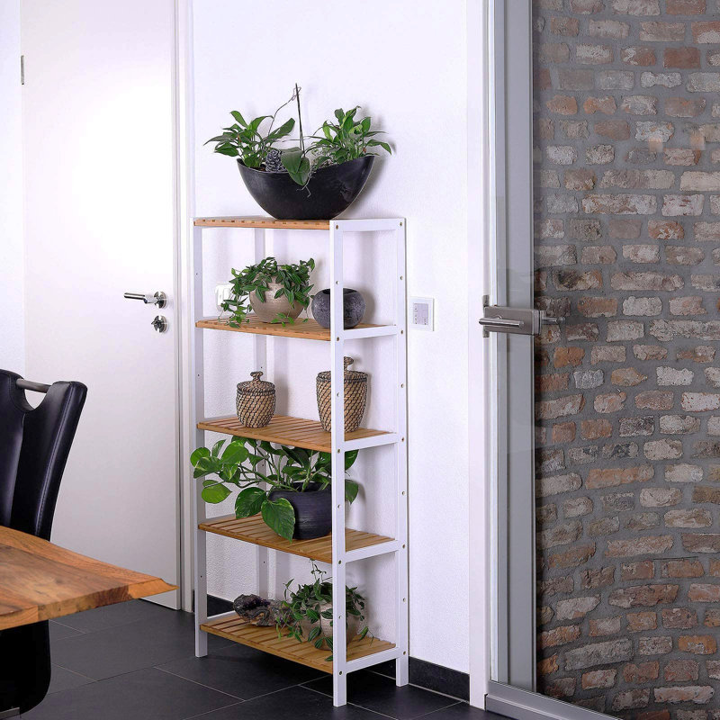 Halbert 130cm H x 60cm W Engineered Wood Open Shelf Bookcase, Natural/White