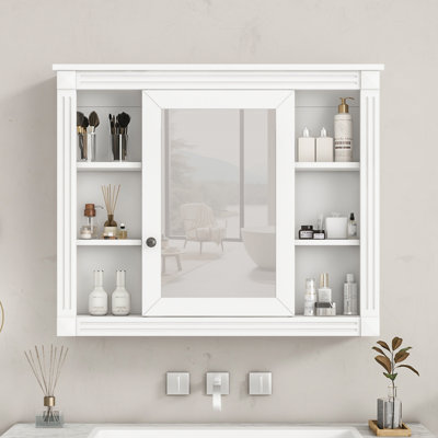 Armoire de rangement murale 35 po x 28 po, armoire à pharmacie, armoire murale moderne avec miroir, armoire à miroir avec 6 tablettes ouvertes (meuble-lavabo non inclus), rangement pour salle de bain