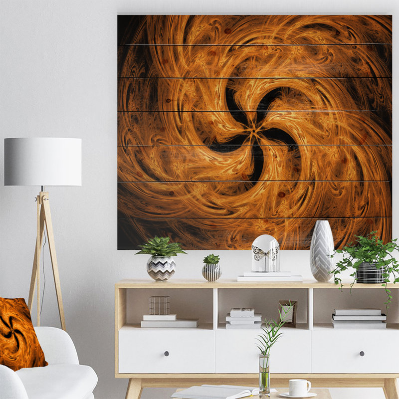 «Brown Fire Fractal Flower Design», impression, H 30 po x l 40 po x P 1,5 po, Bois