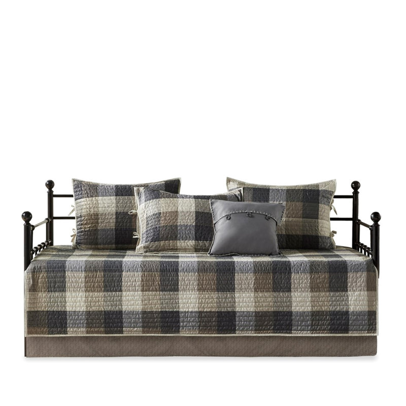 Twin Size Daybed Cover - Solid And Plaid Reversible With Microfiber Back 6 Piece, Multicolor