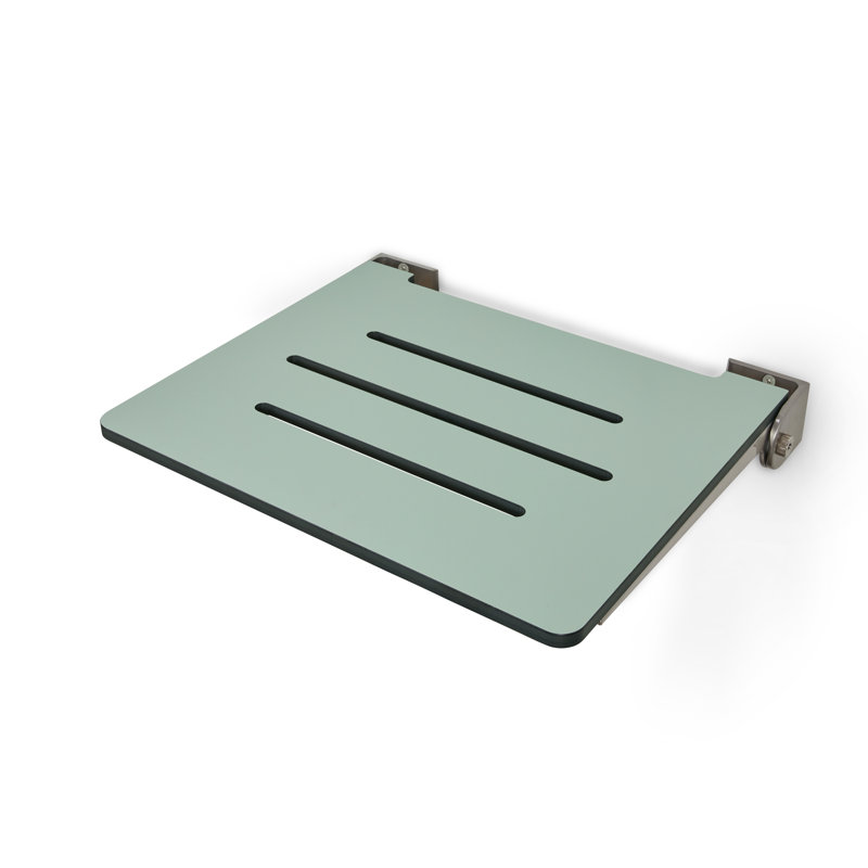 18 inch Silhouette SlimLine Folding Wall Mount Shower Bench Seat, Sea Collection, Sea Green Seat with Silver Frame