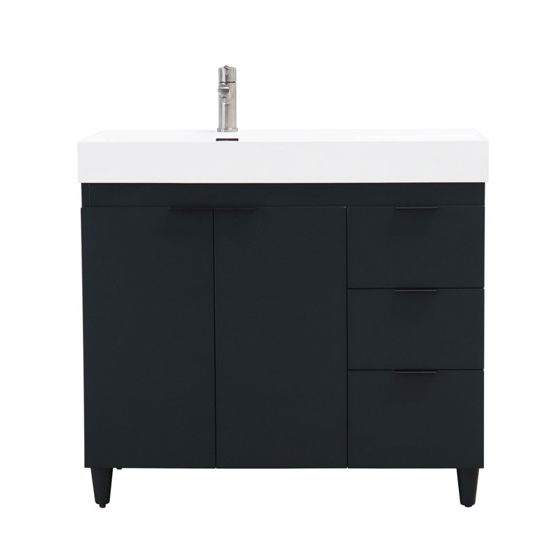 Binzel 39'' Single Bathroom Vanity with Composite Granite Top, Dark Gray, White