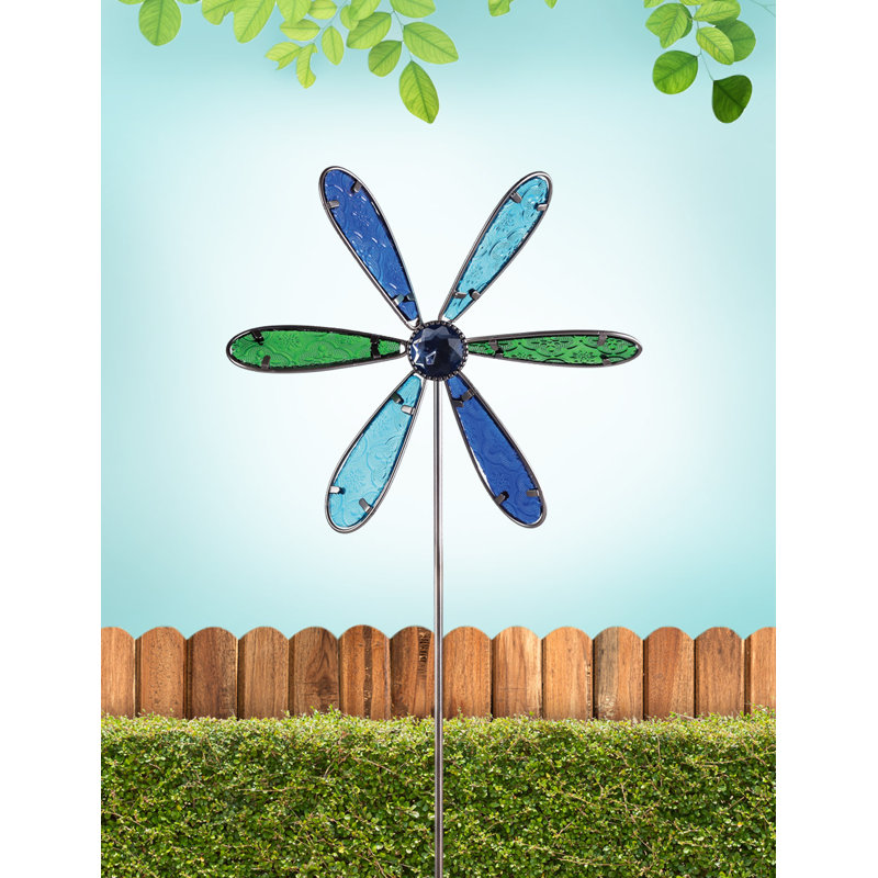 Piquet de jardin Safiye, H 28,5 po x l 9,5 po x P 3 po, Bleu / vert