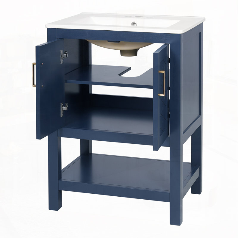 Meuble-lavabo moderne de 24 po au design sergé élégant avec charnières à fermeture en douceur, Blue
