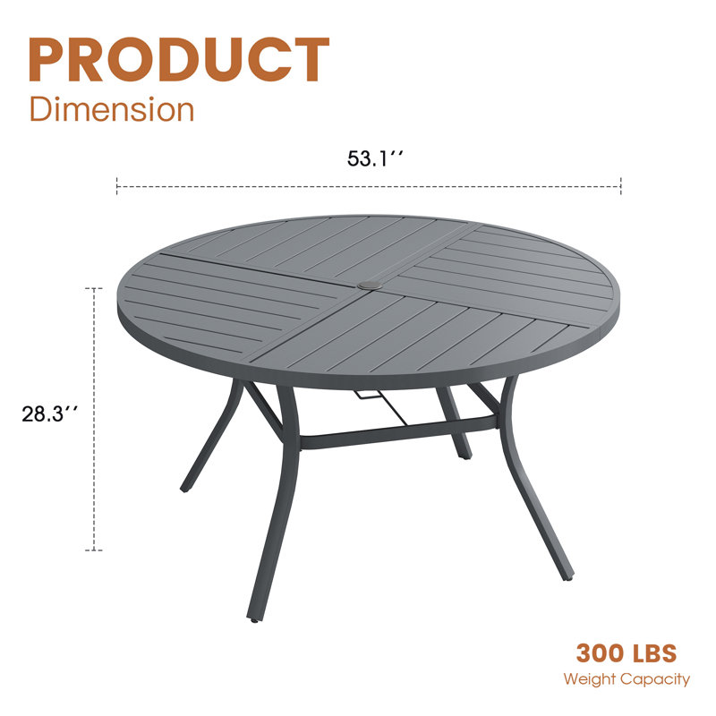 53" Patio Metal Round Dining Table, Gray