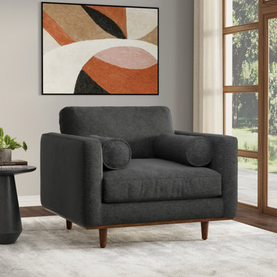 Morrison 42"W Upholstered Performance Fabric Mid-Century Modern Arm Chair With Bolster Pillows